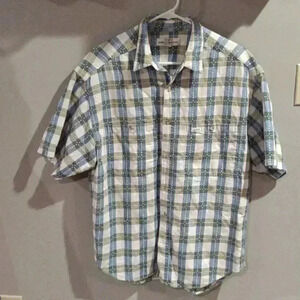 Vintage Guess by Marciano men's medium cream/blue/green short sleeve button down